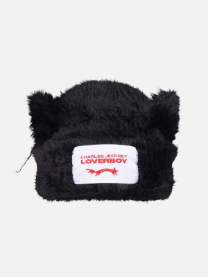FLUFFY CHUNKY EARS BEANIE in BLACK