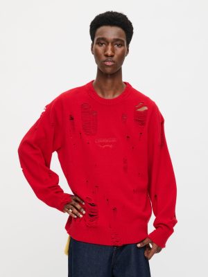 DISTRESSED LOGO JUMPER in RED